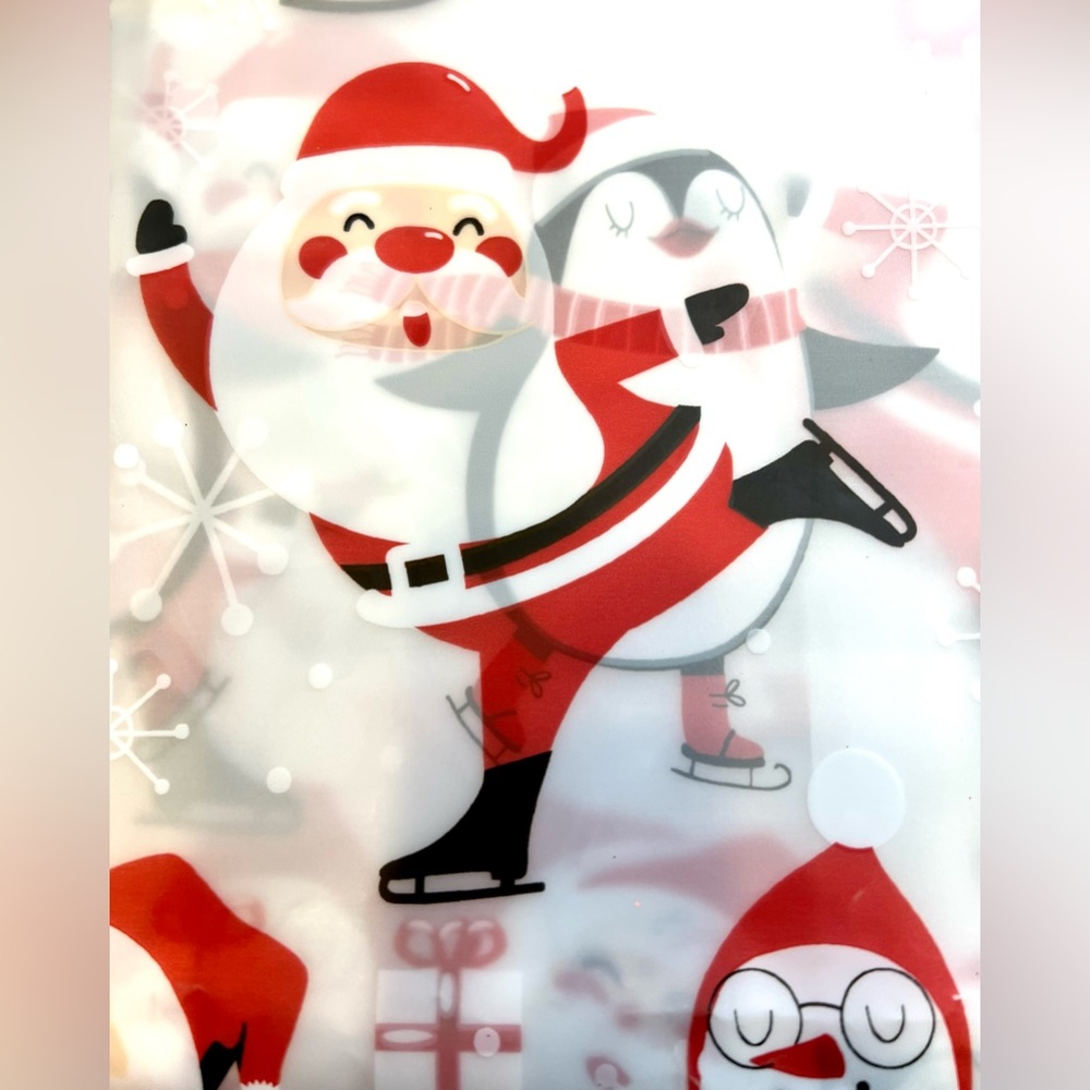 Christmas Ice Skating Santa Penguins Snowmen Peva Shower Curtain Metal Grommets